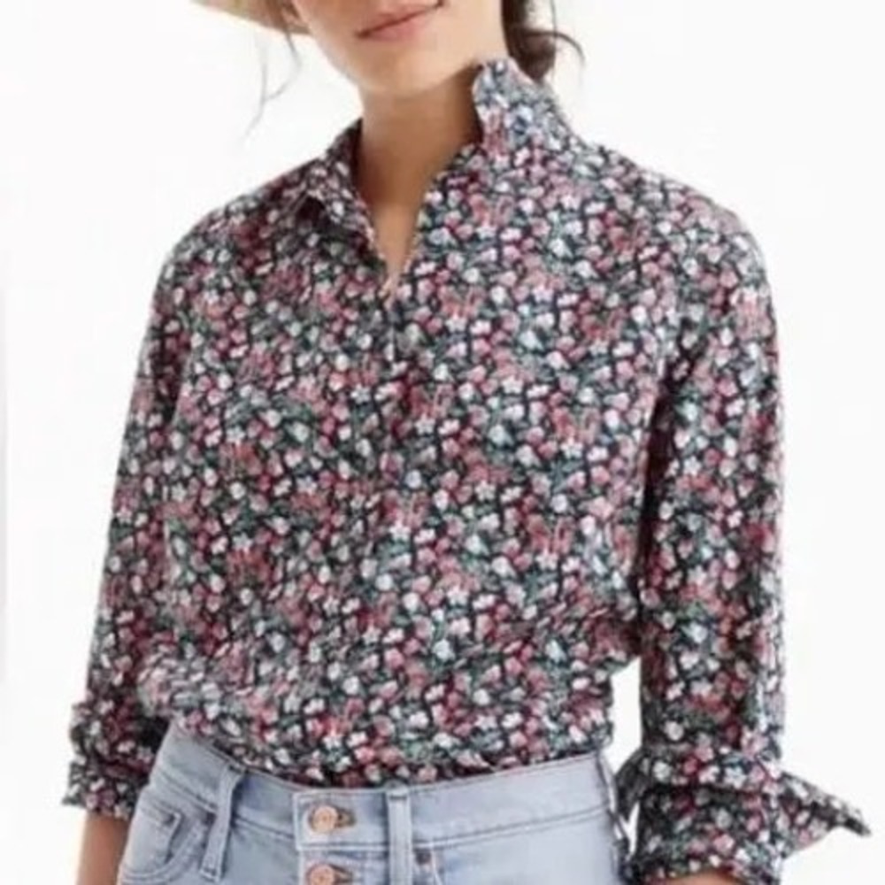 J.Crew Liberty Art Fabrics Floral‎ Button Down Shirt 100% Cotton Size 2 EUC